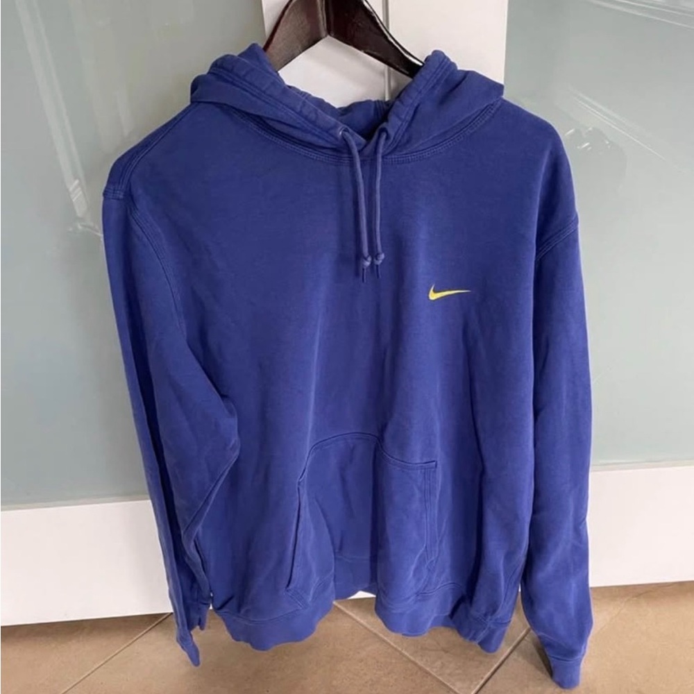 Nike Men's Royal Blue Hoodie with Yellow Logo